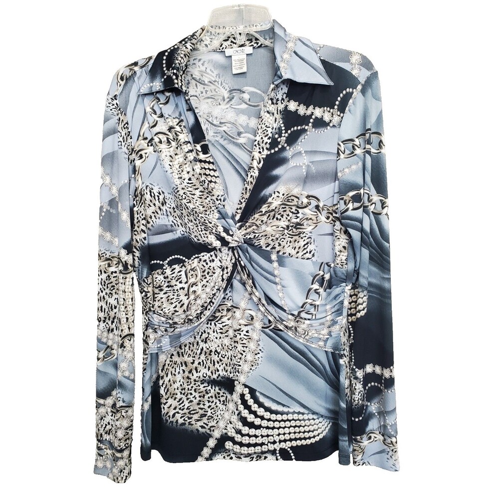 Cache Animal Chain Print Twist Front Long Sleeve … - image 1